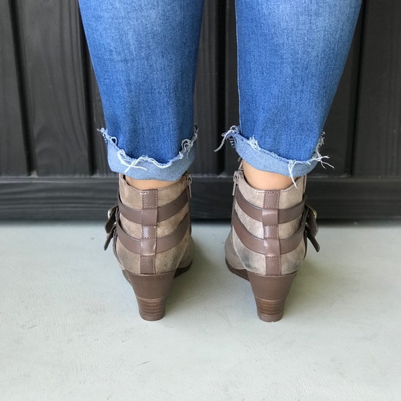 Cooper Leather Buckle Wrap Wedge Ankle Booties - Picture 7 of 8